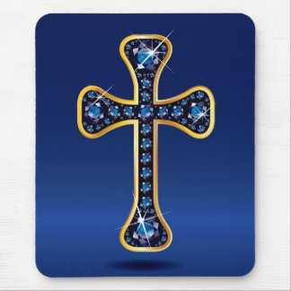 Alfombrilla De Ratón Cruz cristiana con las Falsas piedras del "zafiro"
