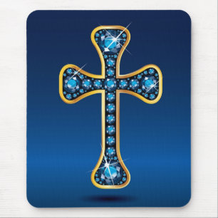 Alfombrilla De Ratón Cruz cristiana con piedras "Aquamarine"