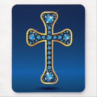 Alfombrilla De Ratón Cruz cristiana con piedras "Aquamarine"