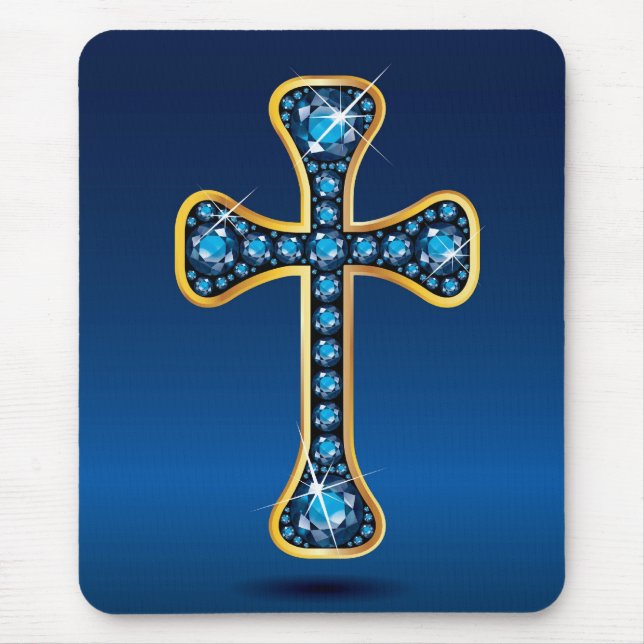 Alfombrilla De Ratón Cruz cristiana con piedras "Aquamarine" (Frente)