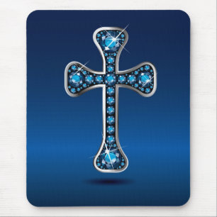 Alfombrilla De Ratón Cruz cristiana con piedras "Aquamarine"