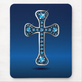 Alfombrilla De Ratón Cruz cristiana con piedras "Aquamarine"