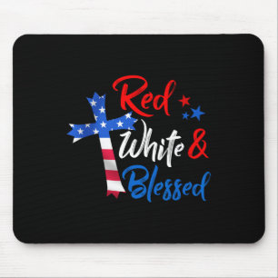 Alfombrilla De Ratón Cruz Cristiana Roja Blanca Y Bendita 4 De Julio 