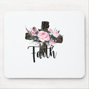 Alfombrilla De Ratón Cruz de madera de fe con flores, fe cristiana