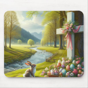 Alfombrilla De Ratón Cruz de Pascua con conejo y huevos