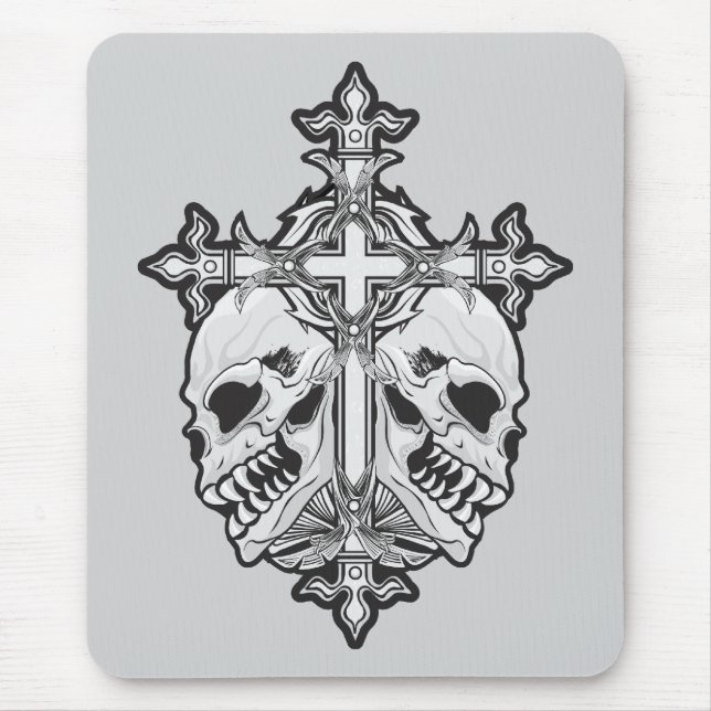 Alfombrilla De Ratón Cruz gótica y calaveras (Frente)