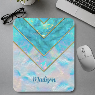 Alfombrilla De Ratón Cuaderno de dibujo azul chic holográfico femenino