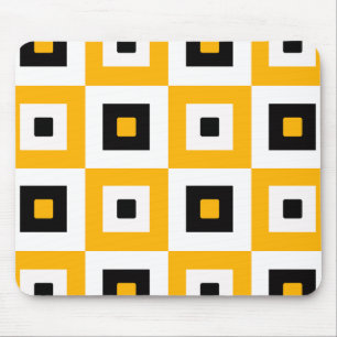 Alfombrilla De Ratón Cuadrados Patrón de Cuadros Amarillo Negro Blanco