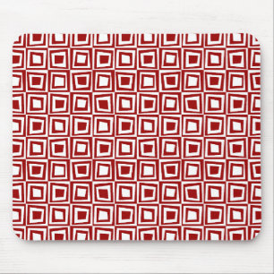 Alfombrilla De Ratón Cuadrados retro - rojo rubí sobre blanco