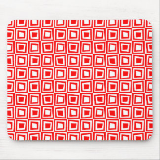 Alfombrilla De Ratón Cuadrados retro - Rojo sobre blanco