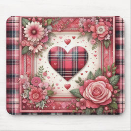 ALFOMBRILLA DE RATÓN CUADRADOS ROSADOS DE SAN VALENTÍN CORAZONES Y FLOR