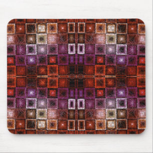 Alfombrilla De Ratón Cuadrícula geométrica simétrica roja y púrpura con
