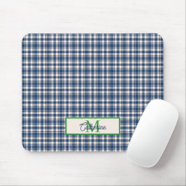 Alfombrilla De Ratón Cuadro de Gingham Azul y Verde Tartán Monograma