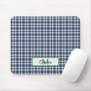 Alfombrilla De Ratón Cuadro de Gingham Azul y Verde Tartán Monograma