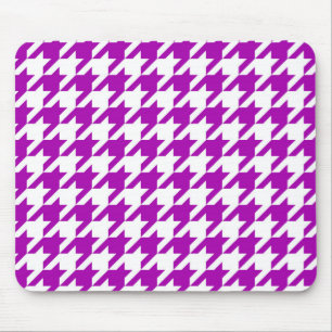 Alfombrilla De Ratón Cuadro de Piedra Houndstooth Blanco Púrpura