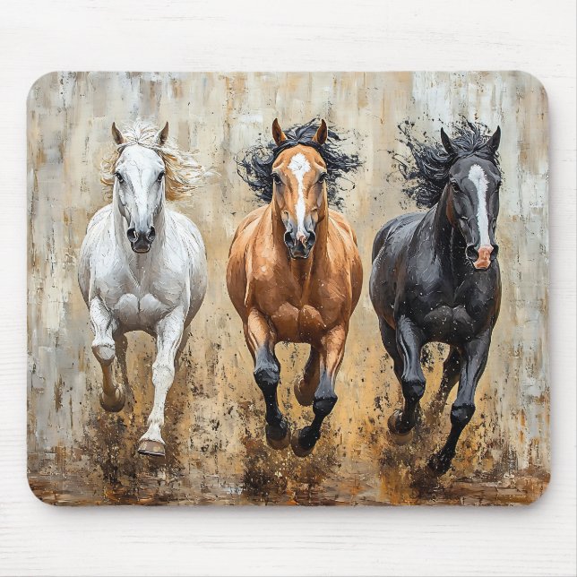 Alfombrilla De Ratón Cuadros de Galloping de Trío de Caballos (Frente)