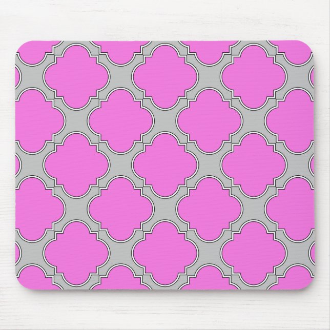 Alfombrilla De Ratón Cuatrefoil rosa y gris (Frente)