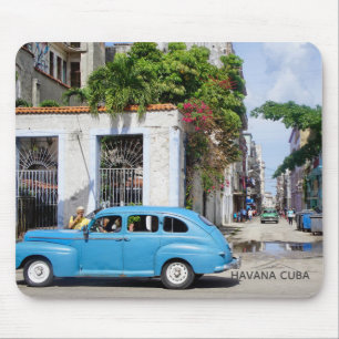 Alfombrilla De Ratón Cuba: Elegante auto azul vintage