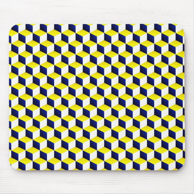 Alfombrilla De Ratón Cubos de aspecto 3D azul, amarillo, blanco y sombr (Frente)