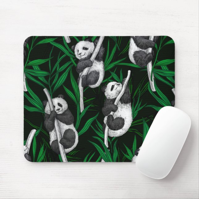 Alfombrilla De Ratón Cubos de panda sobre verde oscuro (Con ratón)