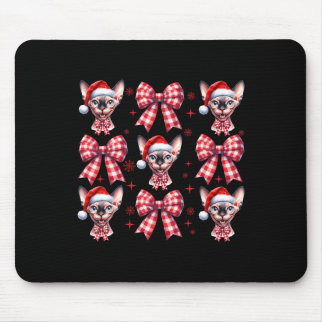 Alfombrilla De Ratón Cuchillo Sphynx Cat Red Plaid Coquette Bow Navidad (Frente)