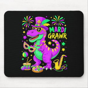 Alfombrilla De Ratón Cuentas de Mardi Gras de T-rex Dino Mardi Grawr