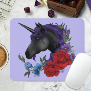 Alfombrilla De Ratón Cuerno Negro de Unicornio Flores del Jardín de Med