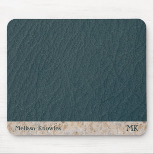 Alfombrilla De Ratón Cuero Azul Teal Moderno Masculino Monograma Person