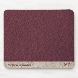 Alfombrilla De Ratón Cuero Burgundy Masculino Moderno con Monograma Per