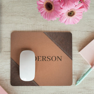 Alfombrilla De Ratón Cuero falso marrón con efecto de costura