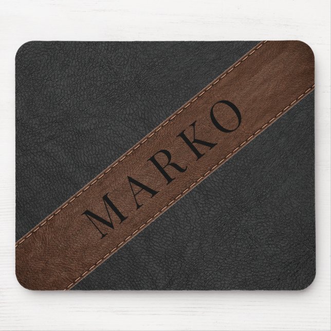Alfombrilla De Ratón Cuero negro y marrón masculino (Frente)