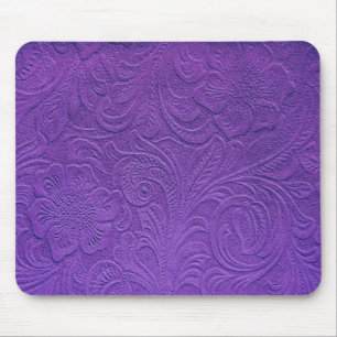Alfombrilla De Ratón Cuero púrpura - Diseño floral Grabado en relieve