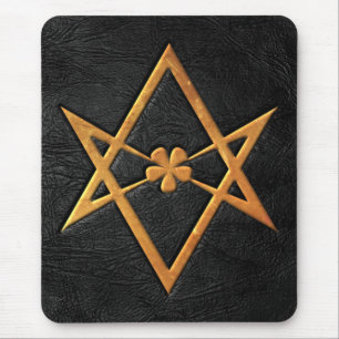 Alfombrilla De Ratón Cuero Unicursal de oro del negro del Hexagram de