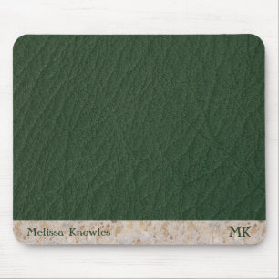 Alfombrilla De Ratón Cuero Verde Moderno Masculino con Monograma Person