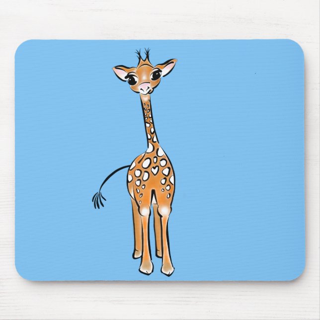 Alfombrilla De Ratón Cuidada Giraffe dibujando animales de safari azul (Frente)