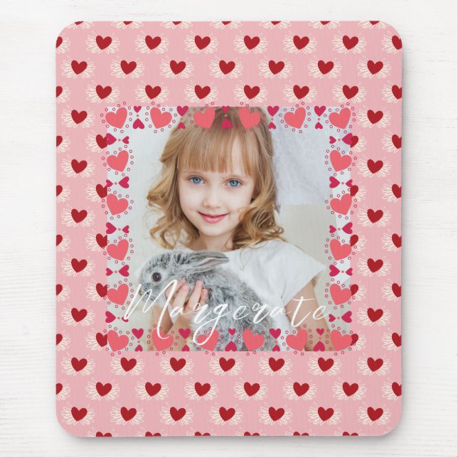 Alfombrilla De Ratón Cuidada Personalizada Un patrón de corazón rosa fo (Frente)