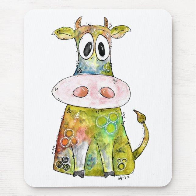 Alfombrilla De Ratón Cuidada y caprichosa vaca colorida (Frente)