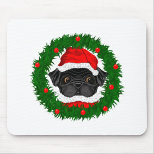 Alfombrilla De Ratón Cuidados Navidades Black Pug Santa en guirnalda