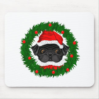 Alfombrilla De Ratón Cuidados Navidades Black Pug Santa en guirnalda