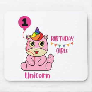 Alfombrilla De Ratón cumpleaños chica de unicornio