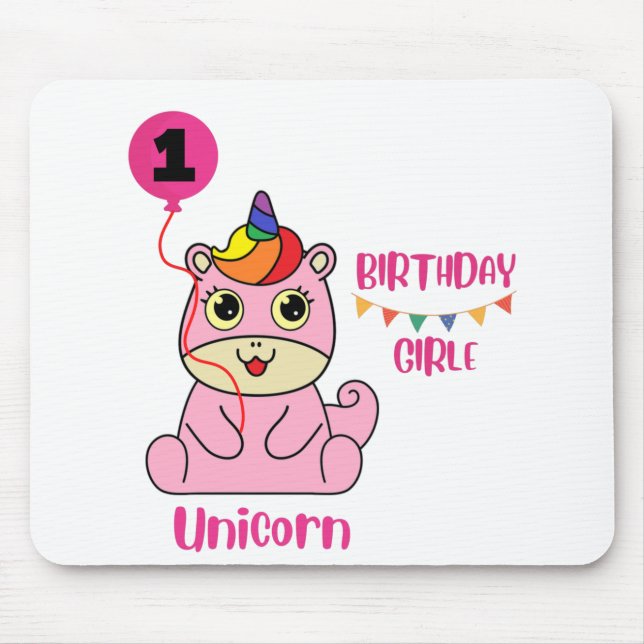 Alfombrilla De Ratón cumpleaños chica de unicornio (Frente)