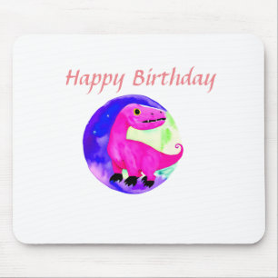 Alfombrilla De Ratón Cumpleaños de dinosaurio con acuarela rosa púrpura