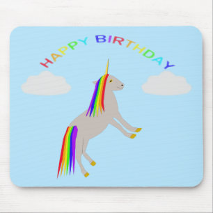 Alfombrilla De Ratón Cumpleaños de la fantasía Unicornio Arcoiris y nub