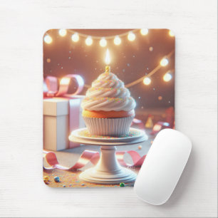 Alfombrilla De Ratón Cupcake de cumpleaños con vela