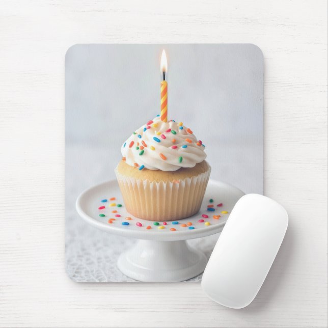 Alfombrilla De Ratón Cupcake de cumpleaños con vela (Con ratón)