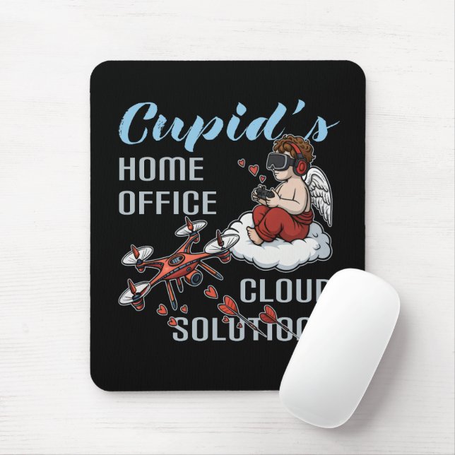 Alfombrilla De Ratón Cupid’s Home Office, Drone Valentine’s Day (Con ratón)