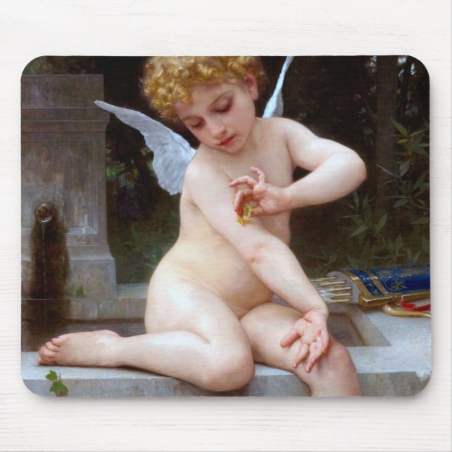 Alfombrilla De Ratón Cupido con mariposa, Bouguereau (Frente)