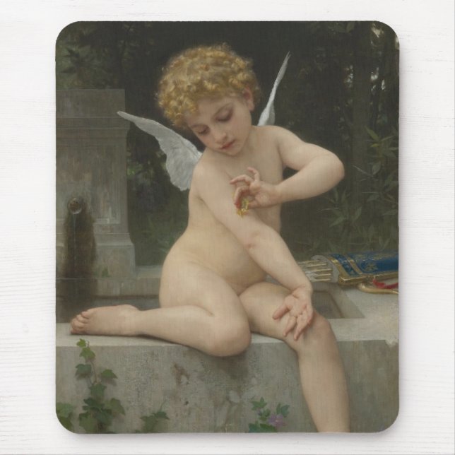 Alfombrilla De Ratón Cupido con mariposa (por Bouguereau) (Frente)
