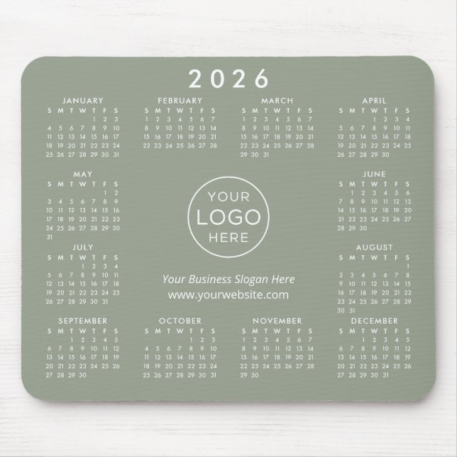 Alfombrilla De Ratón Custom Logo Business Promo 2026 Calendar Green (Frente)