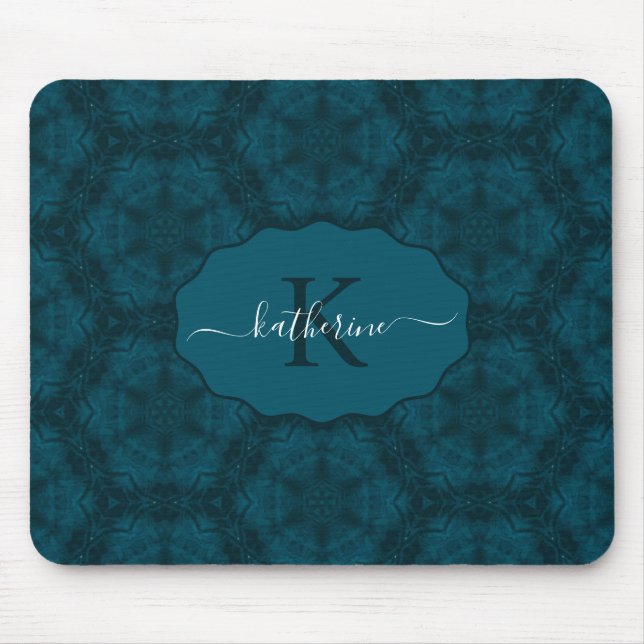 Alfombrilla De Ratón Custom Monogram Teal Navy Blue  (Frente)